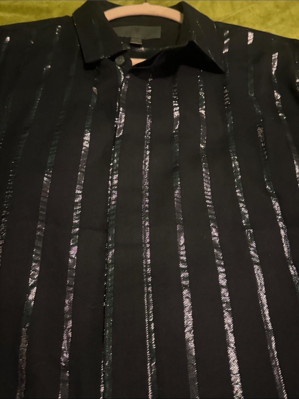 John Varvatos Black Shirt with Metallic Silver Stripes